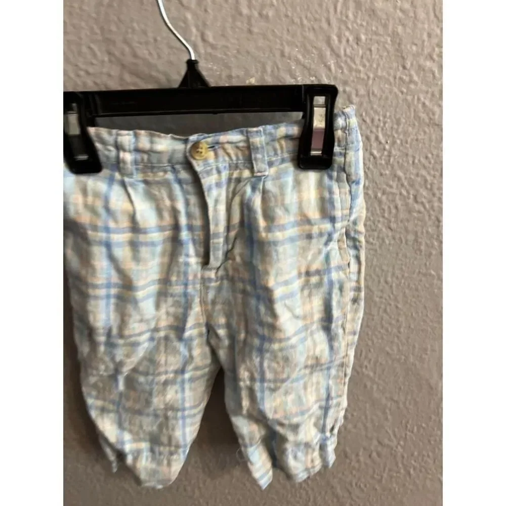 Boys children's place blue plaid linen‎ pants size 6/9 months
